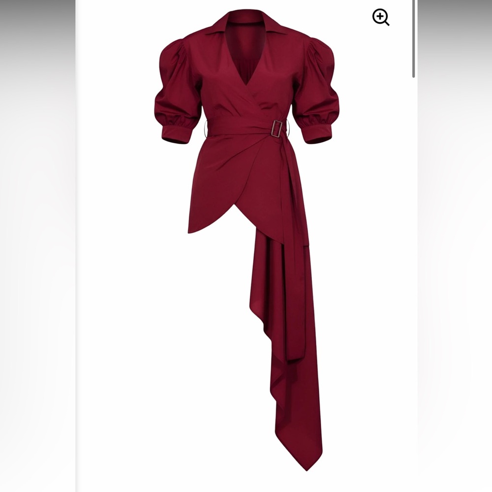Red Valentino Draped Belted Puff-Sleeve Blouse